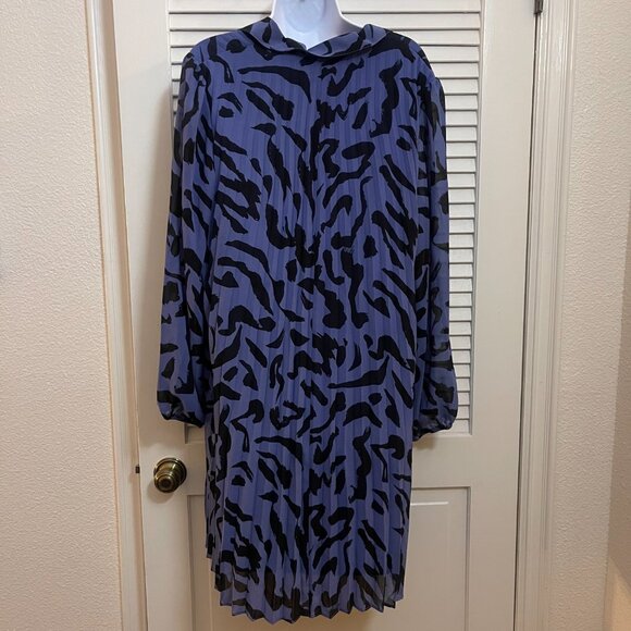 Nine West Abstract Pleated Blue Dress XL NWOT - Picture 2 of 7